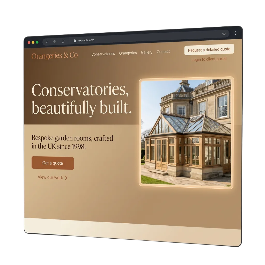Website mockup for Orangeries & Co — a UK conservatory builder